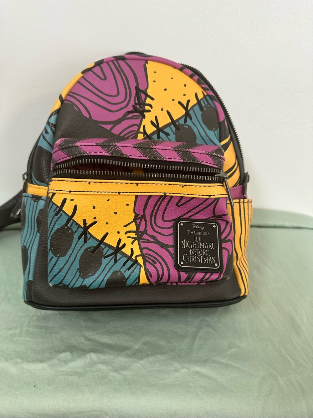 The Nightmare Before Christmas Patchwork Mini Backpack - Yellow, Purple, Teal